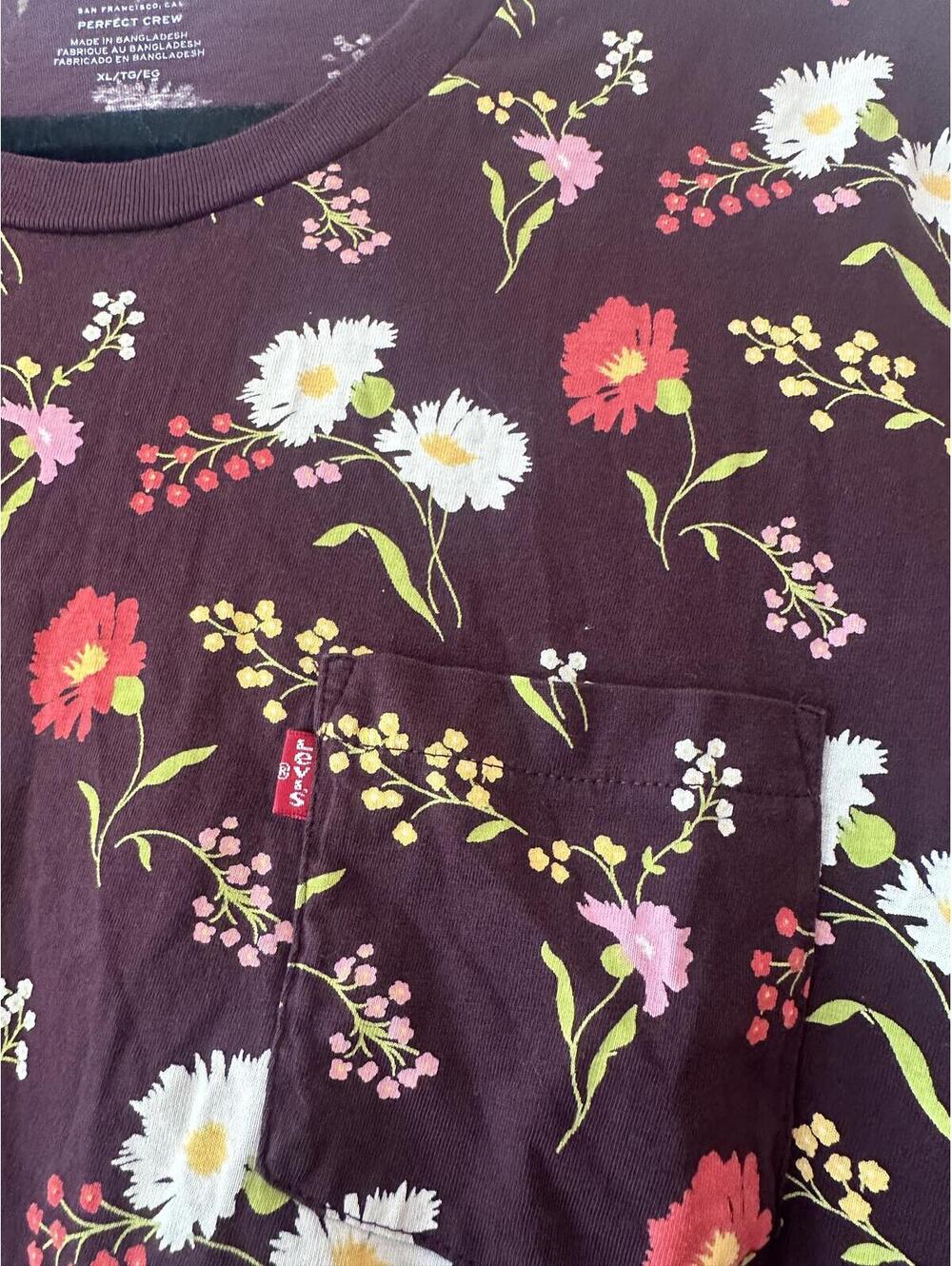 Levi's Perfect Crew Neck T-shirt Brown Floral Size Large - Picture 3 of 8